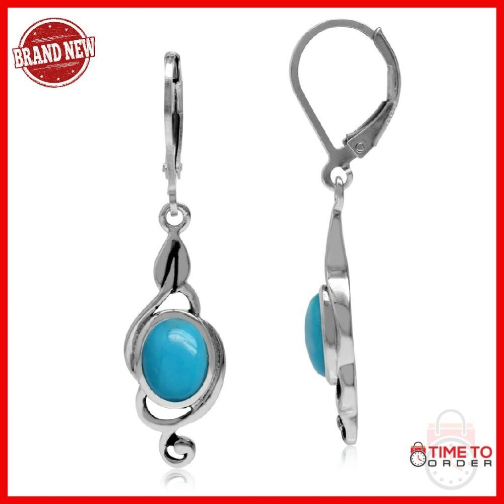Sterling Silver Swirl Drop Dangle Leverback Earrings with Oval Cabochon